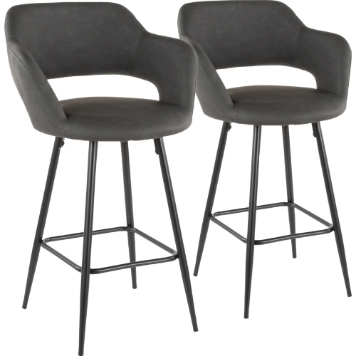 Margarite 25" Counter Stool in Grey Leatherette & Black Metal (Set of 2)